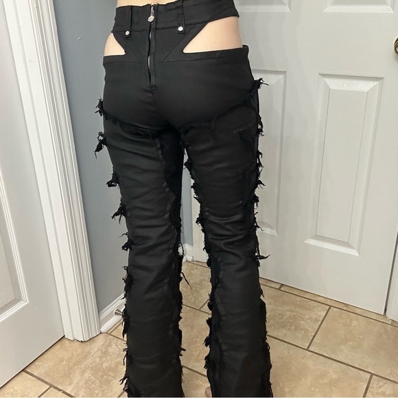 Guapi Pants Faux Leather Grunge Black Streetwear Fringe Cut Out Size Medium New - Picture 2 of 7